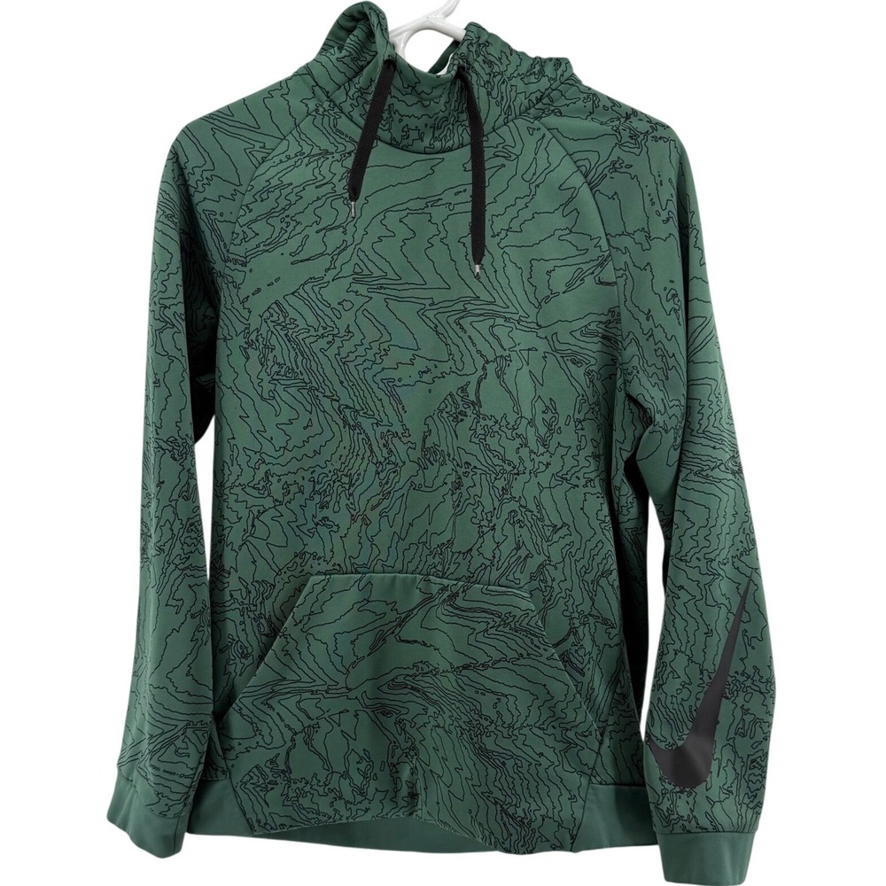 Nike Dri-FIT Topographic Print Hoodie Green Black Mens Small 800305-340 - Picture 2 of 6
